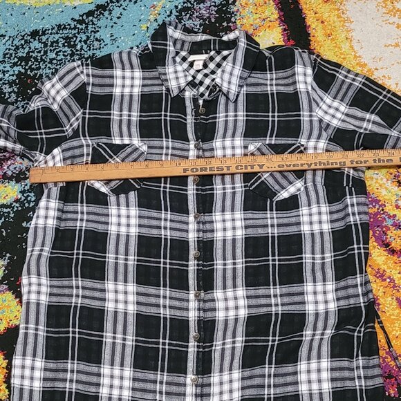SOFT & COZY BLACK WHITE PLAID FLANNEL SHIRT DRESS 100% COTTON EUC xXL - Picture 6 of 8